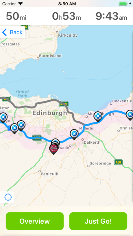 Screen grab showing route on a map.